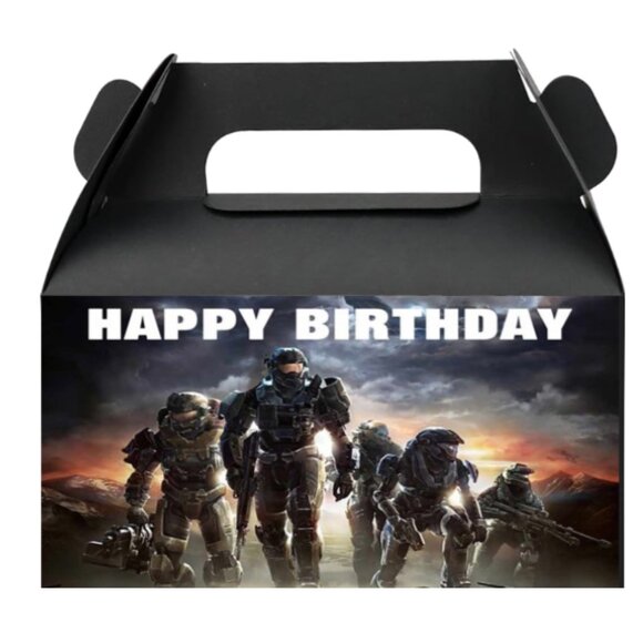 Video Game Theme Birthday Party Favor Boxes, Happy Birthday Design, Black - Picture 1 of 4